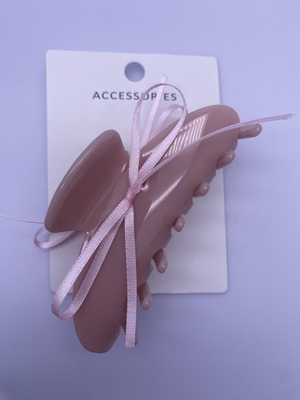 Durable Pink Acylic Hair Claw Clip with Fabric Bowknot