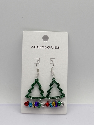 Christmas Tree with Colorful Small Bell Earrings