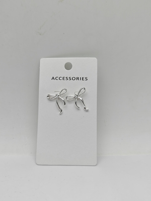 Sliver Metal Bow Earrings for Women