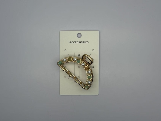Metal Hair Claw Clip with Jade Pearl