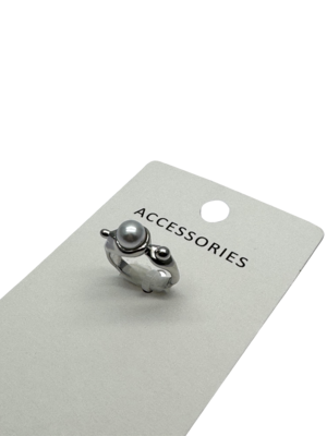 Fancy Ladies Ring Silver White Freshwater Pearl Adjustable Stackable