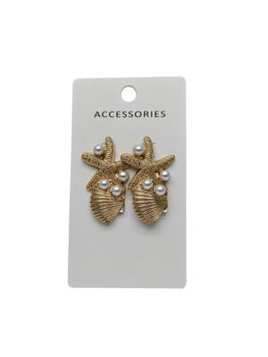 Fashionable Vacation Beach Style Marine Life Series Metal Marine Style Starfish Shell Inlaid Pearl Female Alloy Stud Earrings