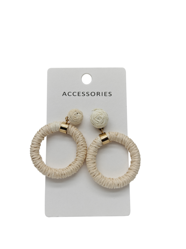 New Round Rattan Earrings Hand-Woven Earrings Bohemian Style Simple Raffia Woven Pendant Earrings