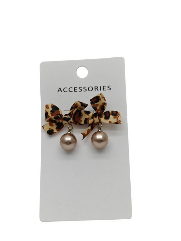 Vintage Style Leopard Print Flocking Bow Earrings Pearl Bow Knot Stud Earrings for Women and Girls for Party and Gift
