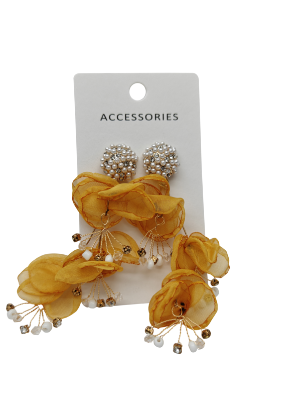 Vintage Floral Fabric Earrings for Women 2.5cm Alloy Rhinestone