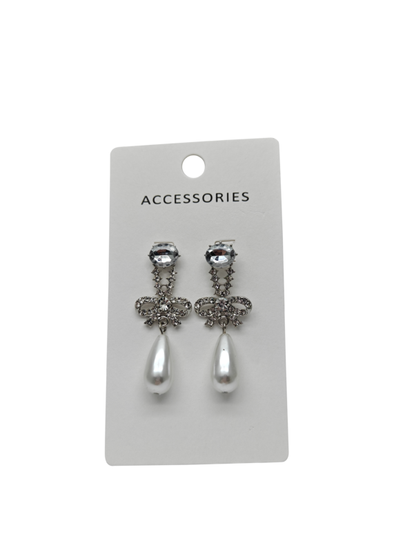 Women's High Quality Gold Plated Bow Earrings Trendy Alloy Jewelry Exquisite Rhinestone Zircon Fashionable Pearl Temperament