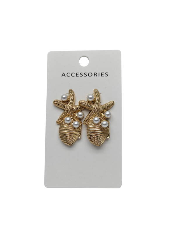 Fashionable Vacation Beach Style Marine Life Series Metal Marine Style Starfish Shell Inlaid Pearl Female Alloy Stud Earrings